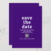 Save The Date Police rétro violet QR Code moderne Mariage (Devant / Derrière)