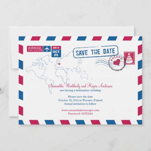 Save The Date Pologne Air Mail Mariage Enregistrer La Date (Devant)