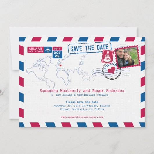 Save The Date Pologne Air Mail Mariage Enregistrer La Date (Devant)