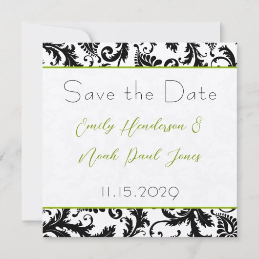 Save The Date Pomme vert Damask tournois mariage Enregistrer la  (Devant)