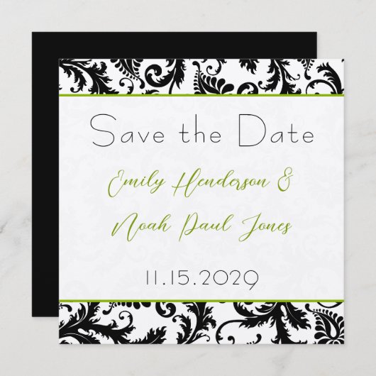 Save The Date Pomme vert Damask tournois mariage Enregistrer la  (Devant / Derrière)