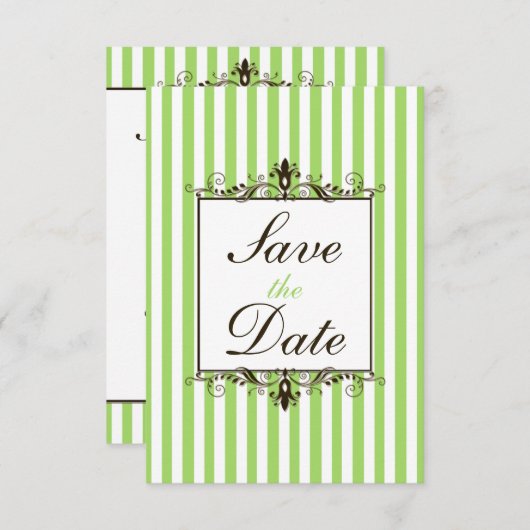 Save The Date Pomme verte, blanche, Brown rayée Enregistrer la d (Devant / Derrière)