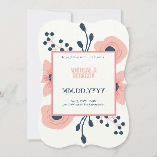Save The Date Pommes et fleurs bleues mariage rustique (Devant)