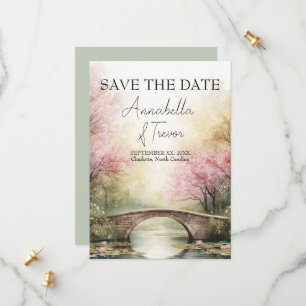 Save The Date Pont et fleurs roses de mariage à l'aquarelle roma