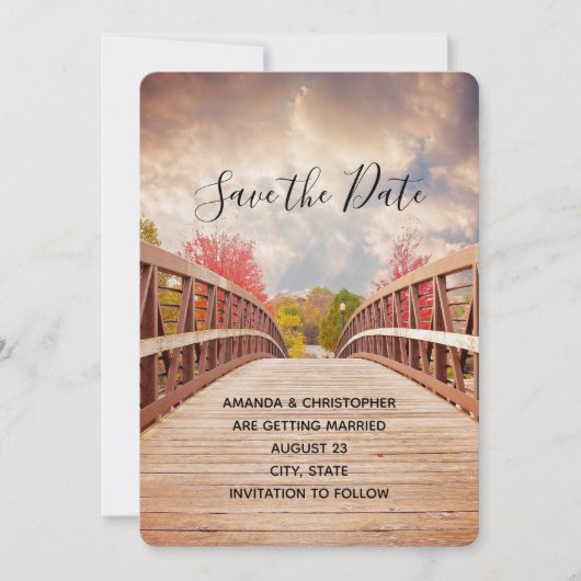 Save The Date Pont rustique en bois dans le Mariage campagnard (Devant)