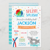 Save The Date Pool Party Shark Summer Boy Anniversaire Invitatio (Devant / Derrière)