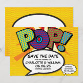 Save The Date POP Sauvegarder la date amusant rétro bande dessin (Devant / Derrière)