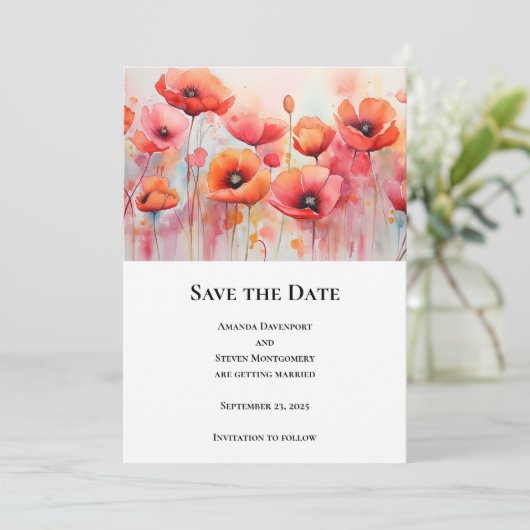 Save The Date Poppies rouges dans un Mariage d'aquarelle de cham (Debout devant)