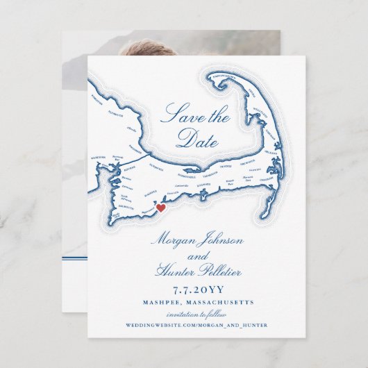 Save The Date Popponesset Inn New Seabury Cape Cod Map Élégant (Devant / Derrière)