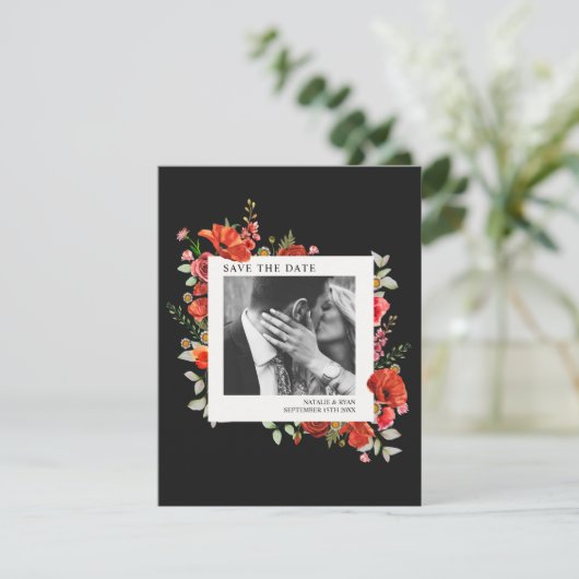 Save The Date Poppy Fleurs sauvages Dark Mariage Photo Enregistr (Debout devant)