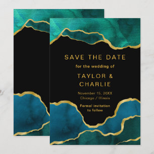 Save The Date Porte peinte en bleu turquoise et en or Enregistre