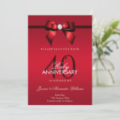 Save The Date Posh Gem Bow & Ruban 40e Anniversaire de Mariage (Debout devant)