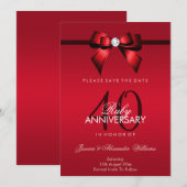 Save The Date Posh Gem Bow & Ruban 40e Anniversaire de Mariage (Devant / Derrière)
