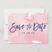 SAVE THE DATE POSTCARD moderne marine rose aquarel (Devant)