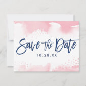 SAVE THE DATE POSTCARD moderne marine rose aquarel (Devant)