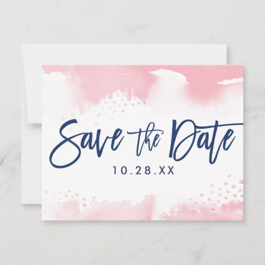 SAVE THE DATE POSTCARD moderne marine rose aquarel (Devant)