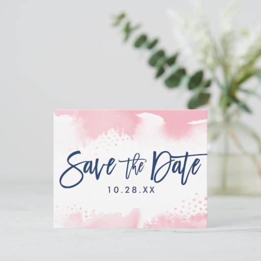 SAVE THE DATE POSTCARD moderne marine rose aquarel (Debout devant)