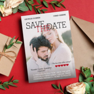 Save The Date Poster de film personnalisé Coeurs rouges Enregist