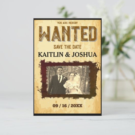 Save The Date Poster Recherché 💍 Thème Occidental Mariage Photo (Debout devant)