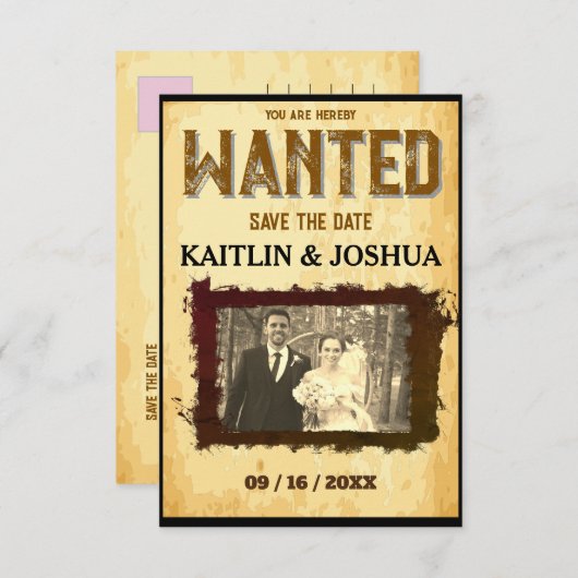 Save The Date Poster Recherché 💍 Thème Occidental Mariage Photo (Devant / Derrière)