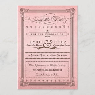 Save The Date Poster vintage rose et Brown Enregistrer la date