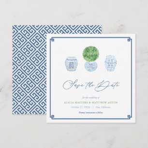 Save The Date Pot à gingembre classique en buis bleu et vert pou