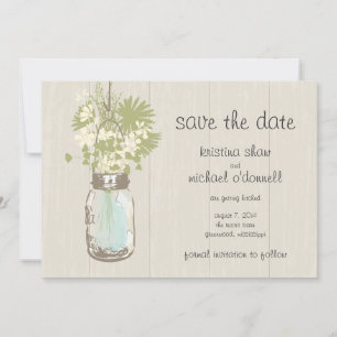 Save The Date Pot de fleurs en bocal rustique & Fleurs sauvages