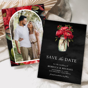 Save The Date Pot de fleurs Pivoine rouge Bocal Mason Mariage No