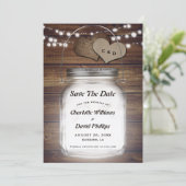 Save The Date Pot de Mason Rustique Campagne Bois Toile de Jute (Debout devant)