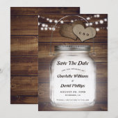 Save The Date Pot de Mason Rustique Campagne Bois Toile de Jute (Devant / Derrière)