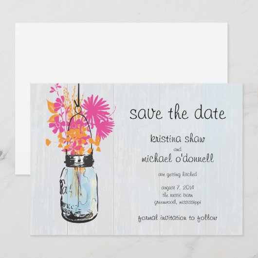Save The Date Pot en grès et fleurs sauvages Épargnez la date (Devant / Derrière)