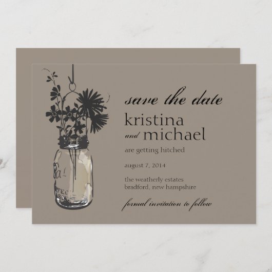 Save The Date Pot Mason Ancien & Fleurs Sauvages Économisez la D (Devant / Derrière)