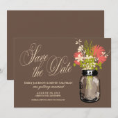 Save The Date Pot Mason et Fleurs Sauvages Date à Sauvegarder (Devant / Derrière)