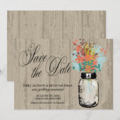Save The Date Pot Mason et Fleurs Sauvages Date à Sauvegarder (Devant / Derrière)
