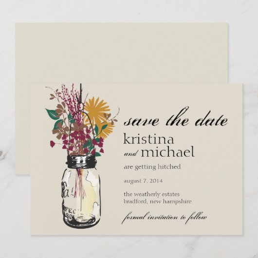 Save The Date Pot Mason & Fleurs Sauvages d'Automne Save the Dat (Devant / Derrière)