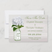 Save The Date Pot Mason & Hydrangea Blanche Annonce de Mariage " (Dos)