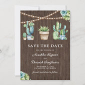 Save The Date Pots de cactus de verdure succulente Photo de mari (Devant)