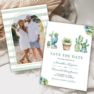 Save The Date Pots de cactus de verdure succulente Photo de mari