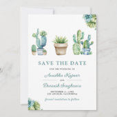 Save The Date Pots de cactus de verdure succulente Photo de mari (Devant)
