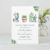 Save The Date Pots de cactus de verdure succulente Photo de mari (Debout devant)
