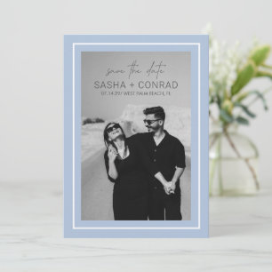 Save The Date Poudre Bleu Gras Bordure Photo Mariage moderne