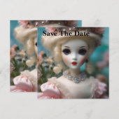 Save The Date Poupée Vintage bleue, (Devant / Derrière)