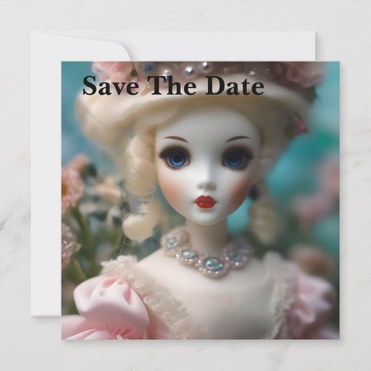 Save The Date Poupée Vintage bleue, (Devant)
