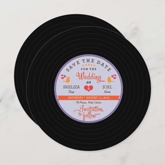 Save The Date Pour Sheliza : Disque Vinyle Rétro Ciel Orange Ble (Devant / Derrière)