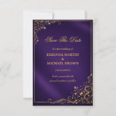 Save The Date Pourpre Royale Floral Doré (Devant)