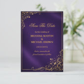 Save The Date Pourpre Royale Floral Doré (Debout devant)