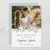 Save The Date Poussière Bleue et Rose Fardée Mariage Rustique Fl (Devant / Derrière)
