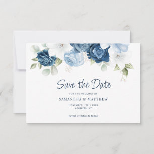 Save The Date Poussière botanique bleue florale de verdure