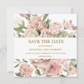 Save The Date Poussière Rose Flore Vert (Devant)
