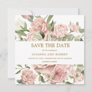 Save The Date Poussière Rose Flore Vert